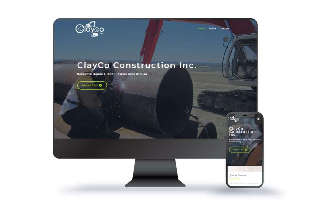 Claycoinc.com website mocked up on large desktop monitor and iphone style cellphone