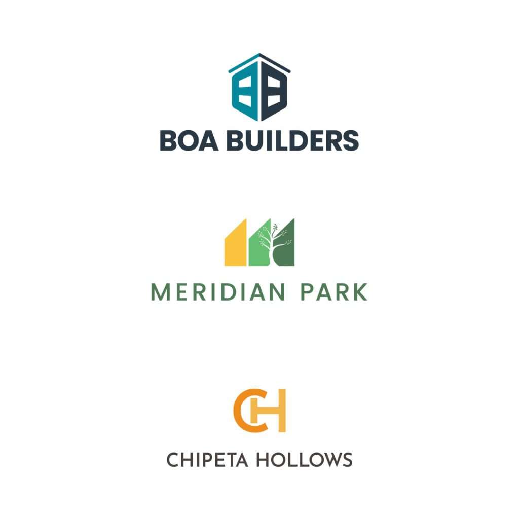 BOA Builders, Meridian park, and Chipeta Hollows Logos on white background.