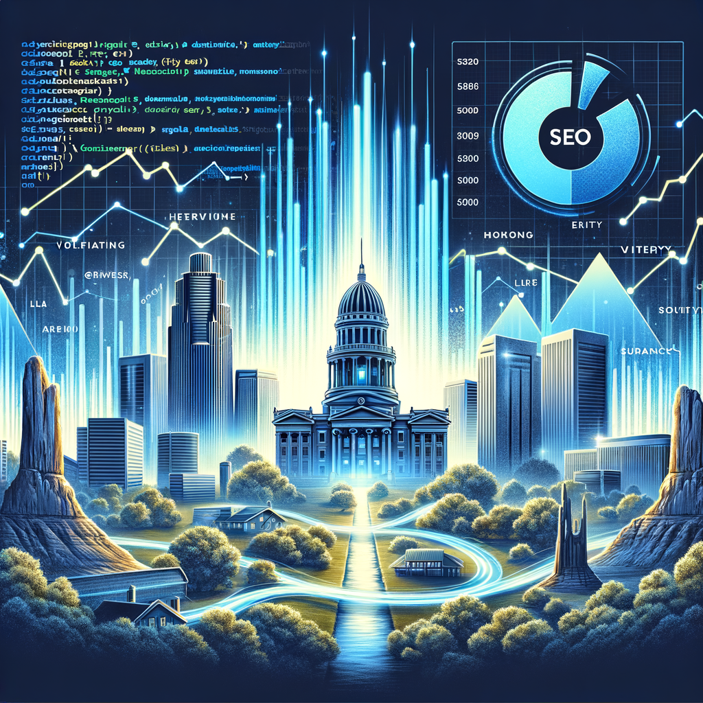 grand-junction-SEO-emerse-design-co Grand Junction SEO featured image with a city glowing and code and other indicative elements of improving SEO for the Grand Junction CO area